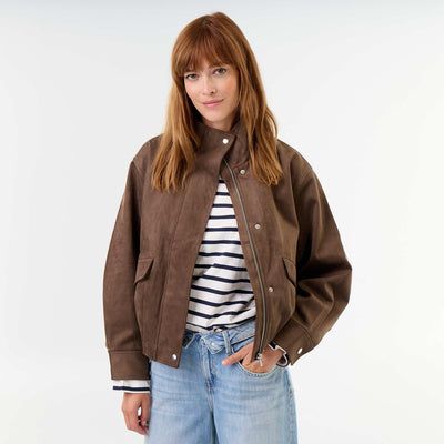 Zipped Suedette Jacket BROWN