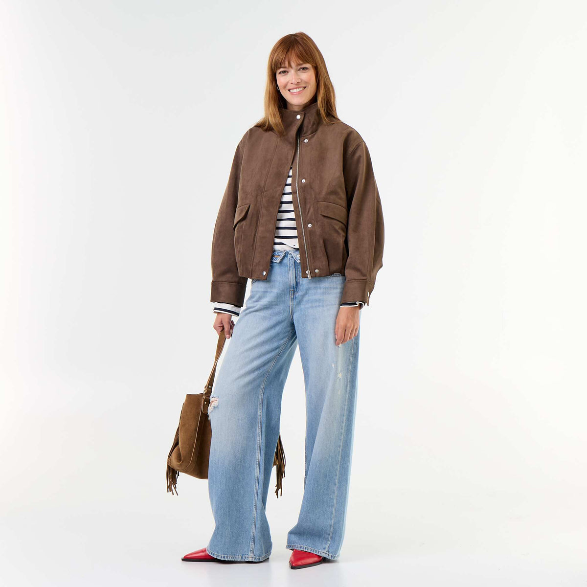 Zipped Suedette Jacket BROWN