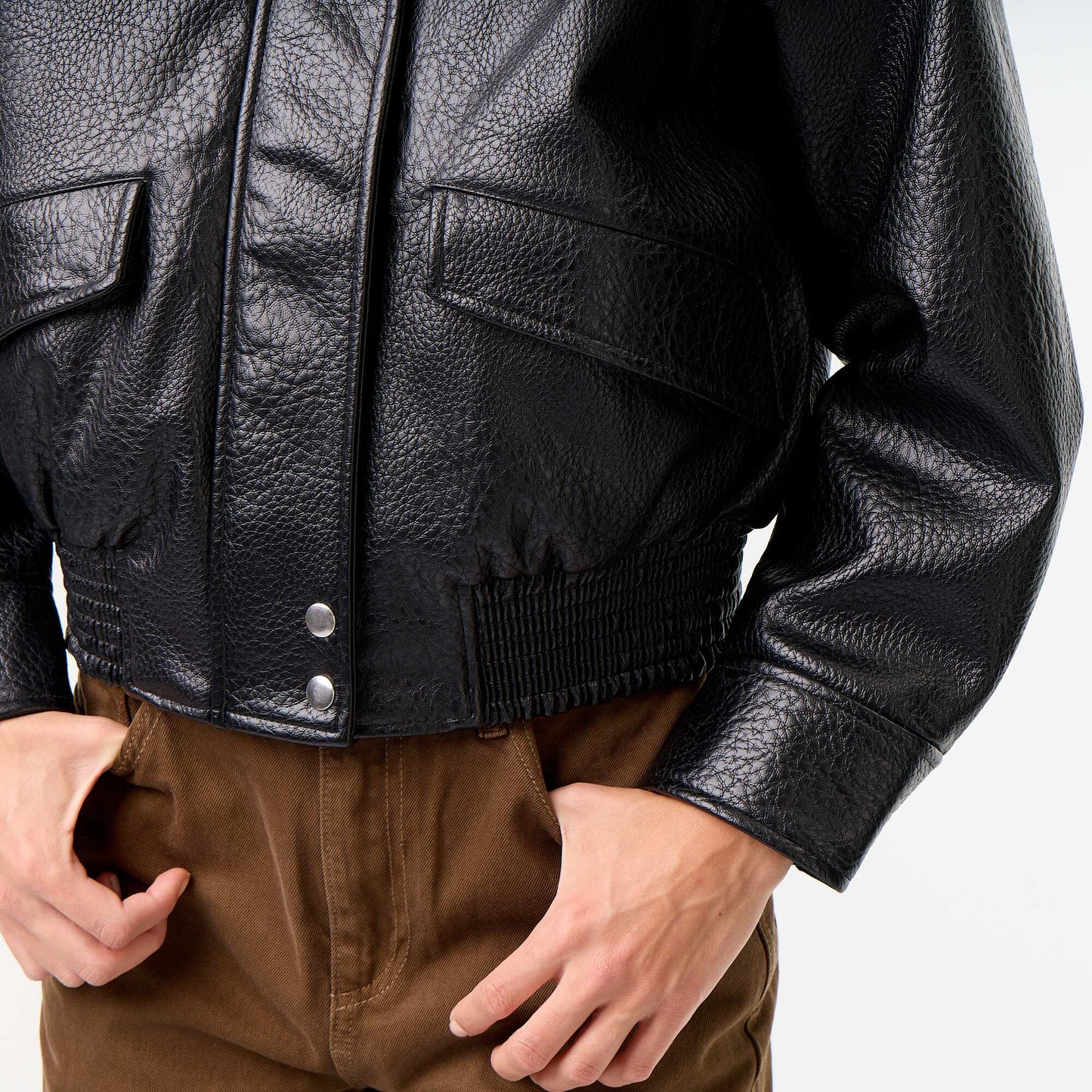 Oversized Faux Leather High-Neck Jacket BLACK