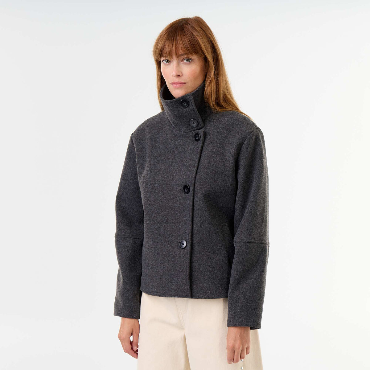 Wool-effect short coat GREY