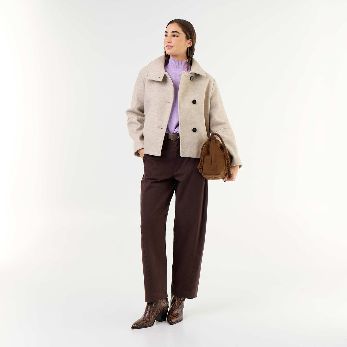Wool-effect short coat BEIGE