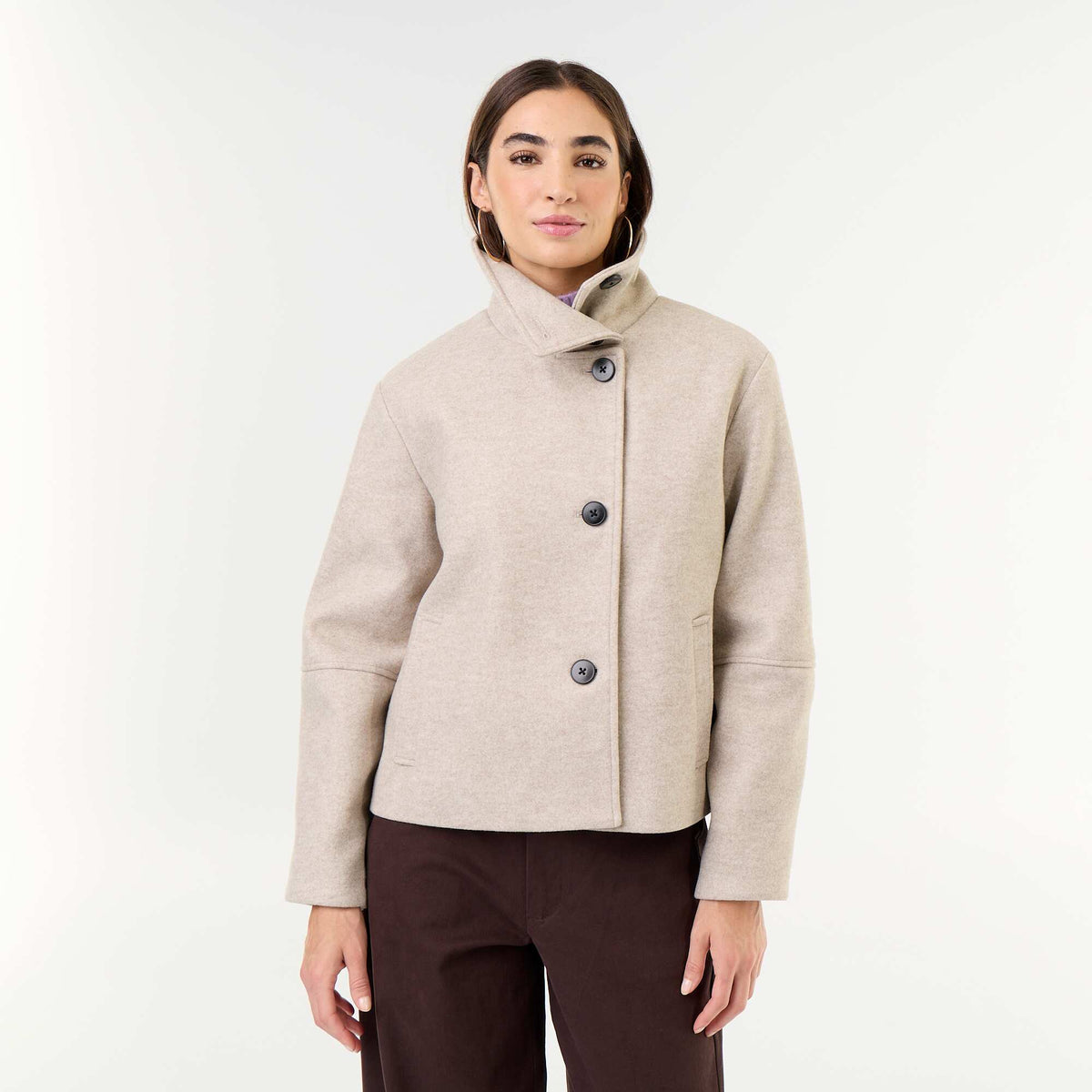 Wool-effect short coat BEIGE