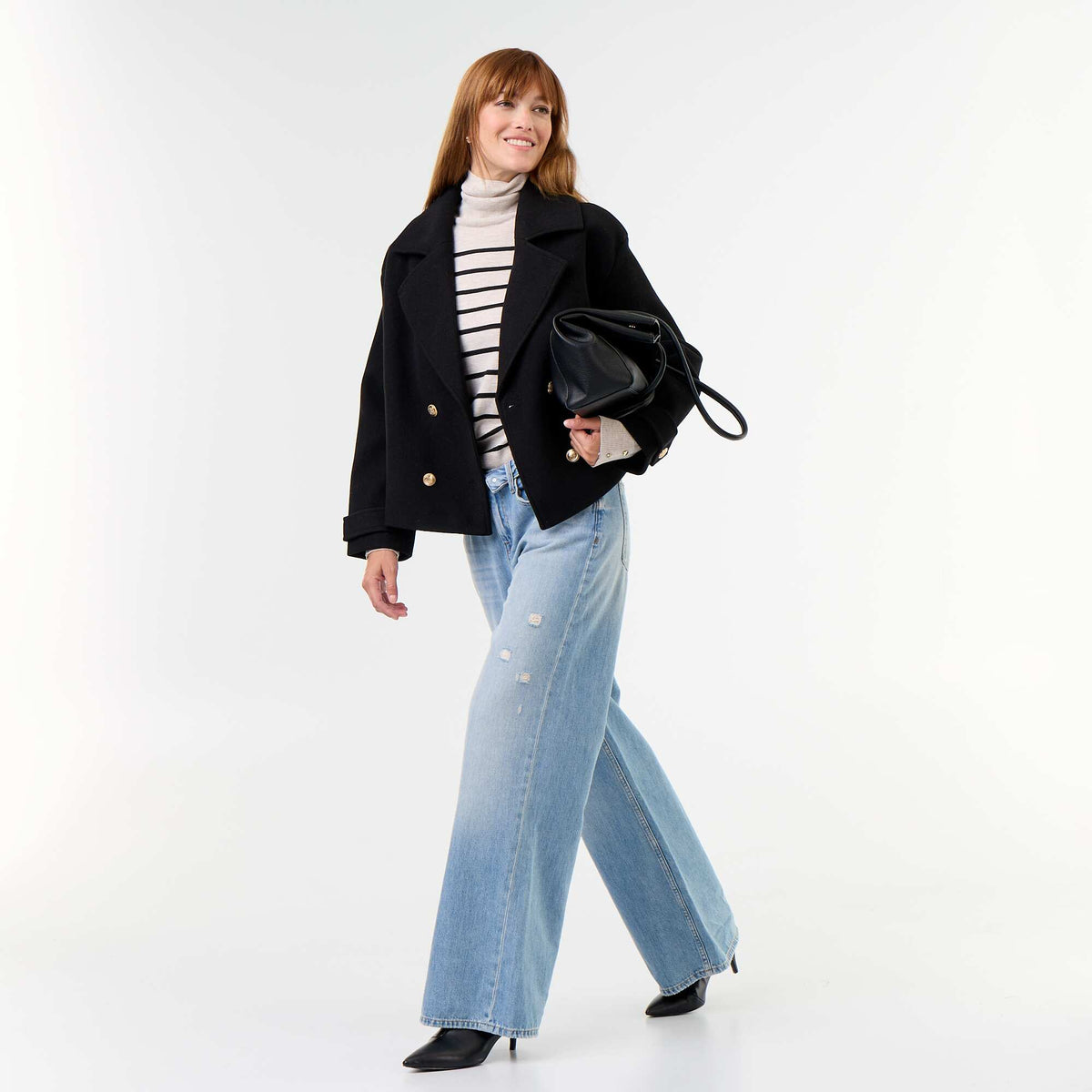 Double-breasted short coat BLACK