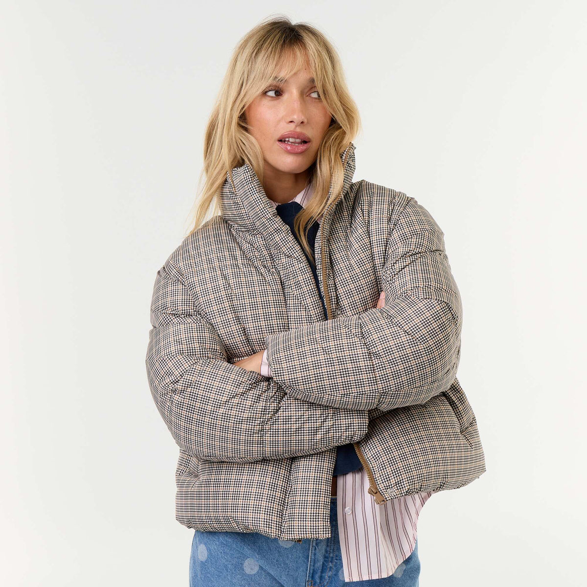 High-neck quilted puffer jacket GREY