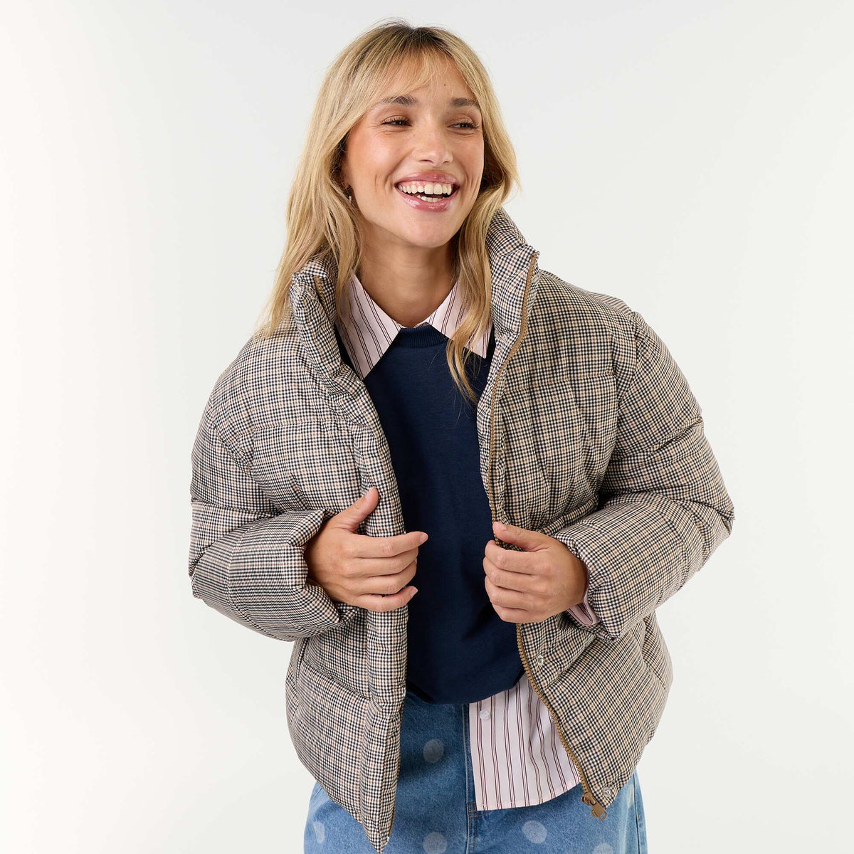 High-neck quilted puffer jacket GREY