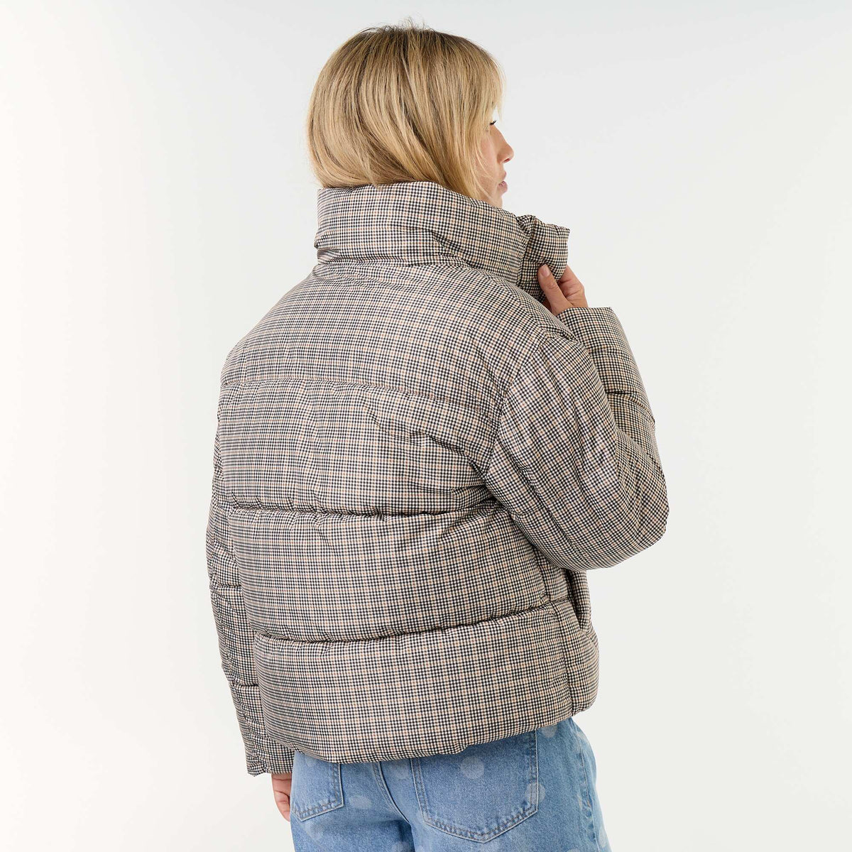 High-neck quilted puffer jacket GREY