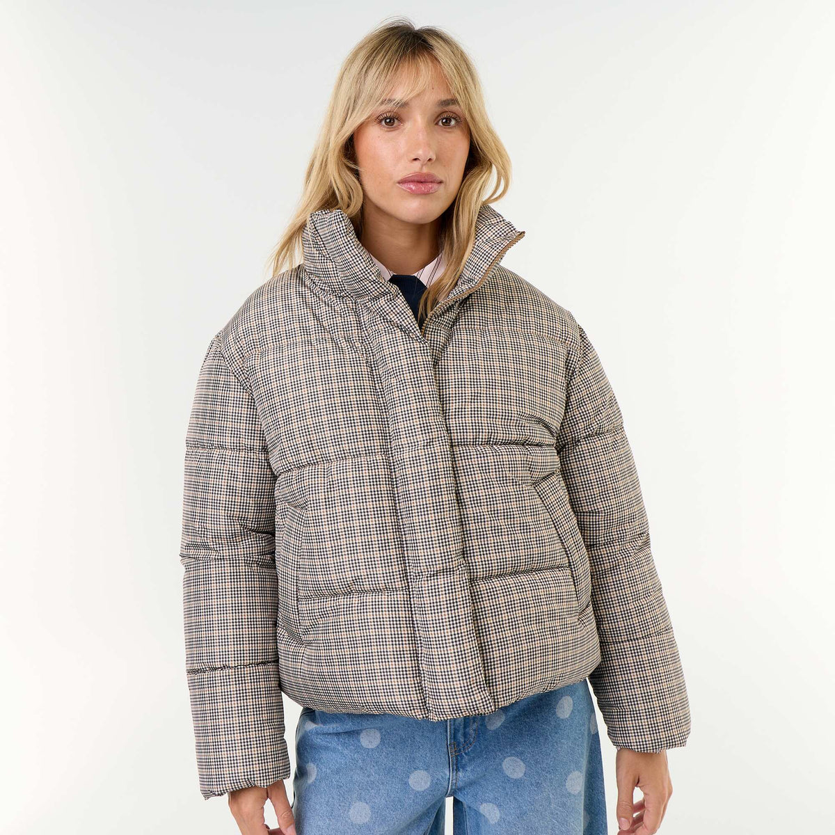 High-neck quilted puffer jacket GREY