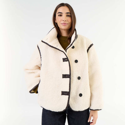 Shearling-look coat with contrasting trims BEIGE