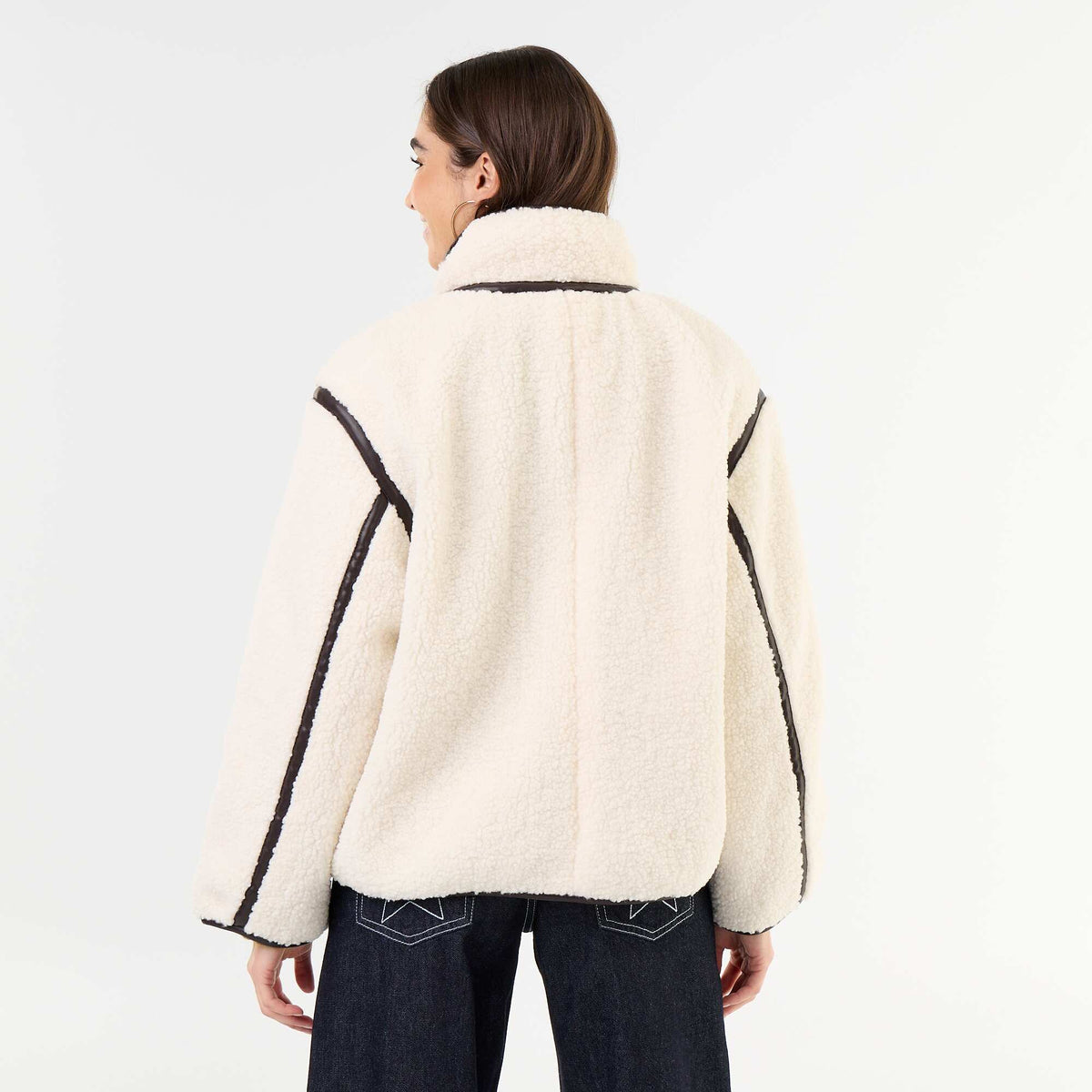 Shearling-look coat with contrasting trims BEIGE