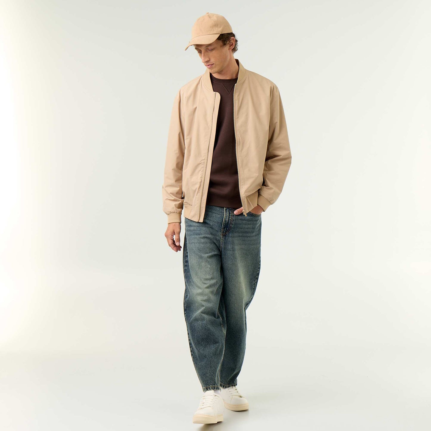 Lightweight Plain Zip-Up Jacket BEIGE