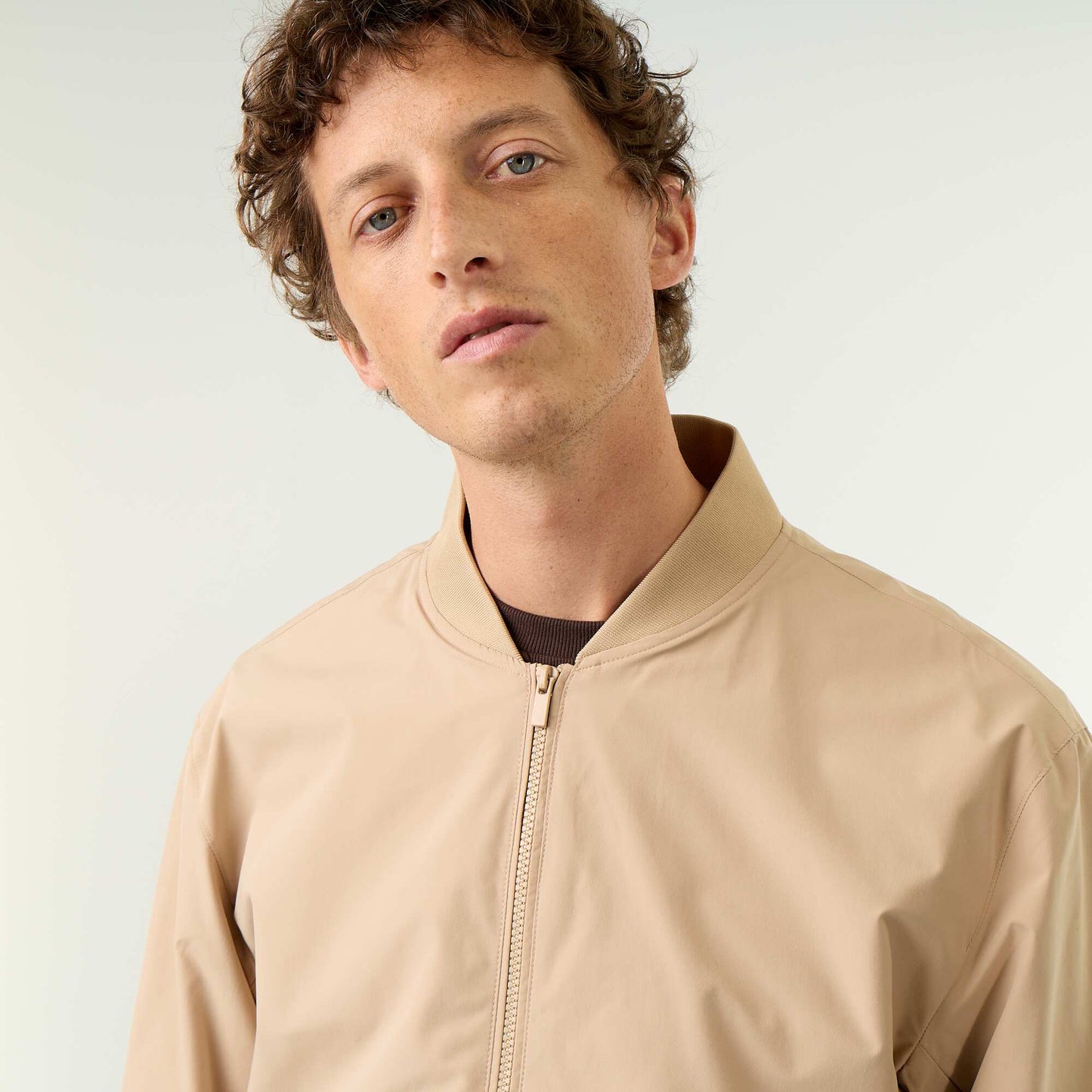 Lightweight Plain Zip-Up Jacket BEIGE
