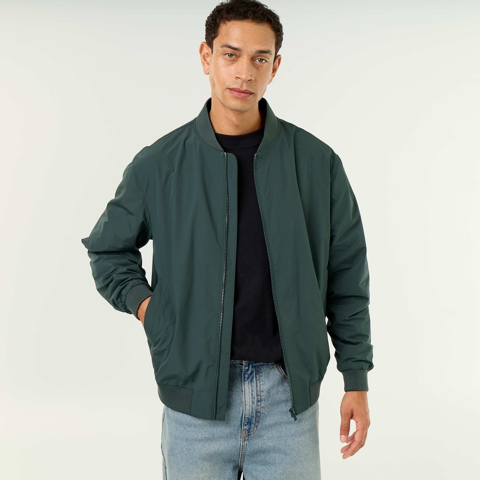 Lightweight Plain Zip-Up Jacket GREEN