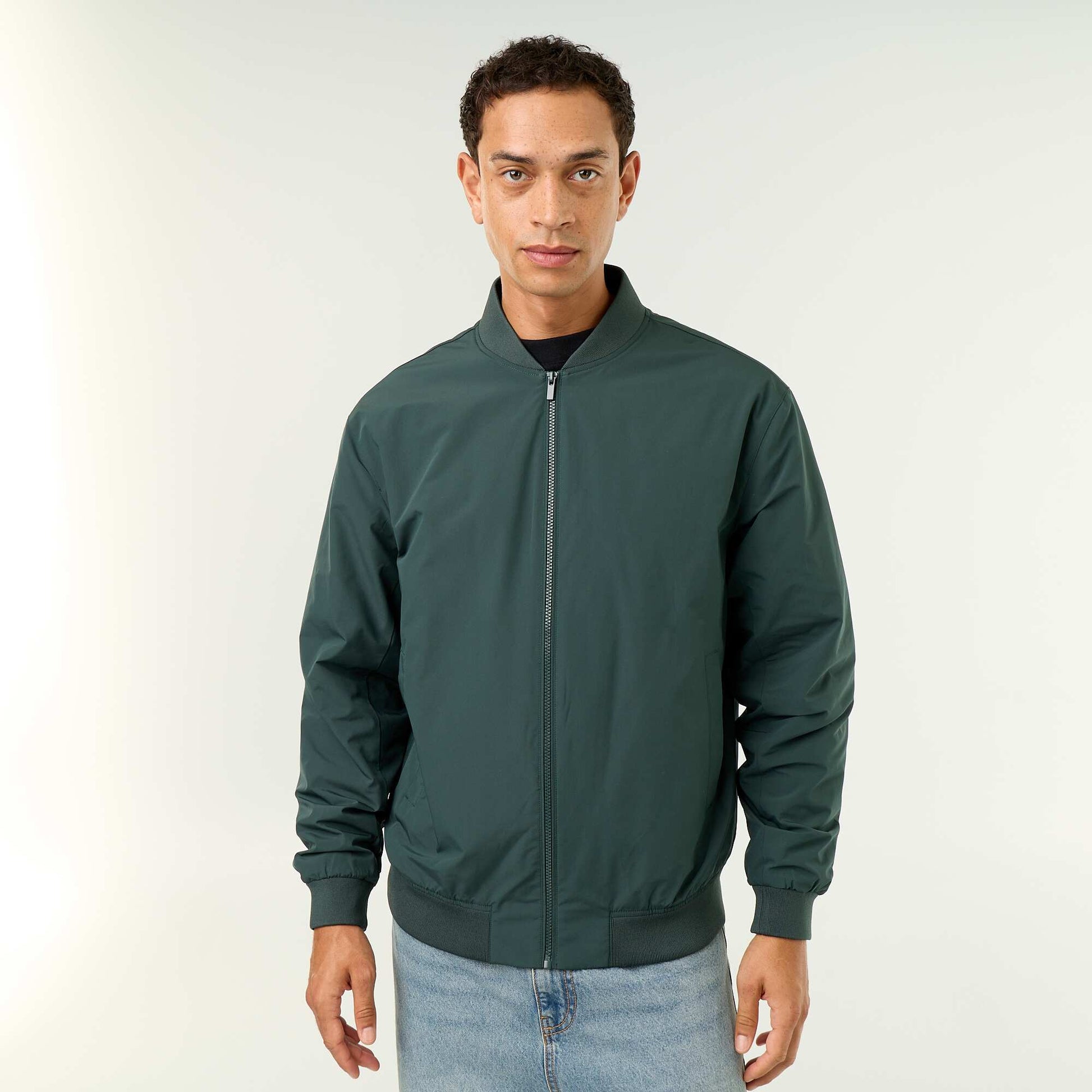 Lightweight Plain Zip-Up Jacket GREEN