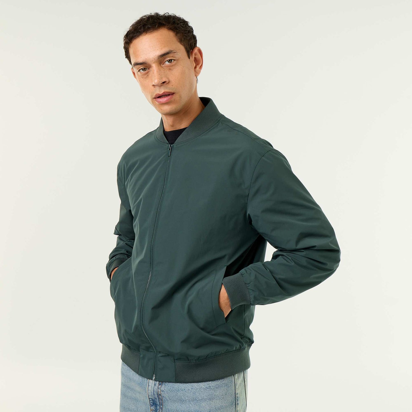 Lightweight Plain Zip-Up Jacket GREEN