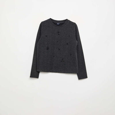 T-shirt with pearl details DARK GRAY / ANTHRACITE