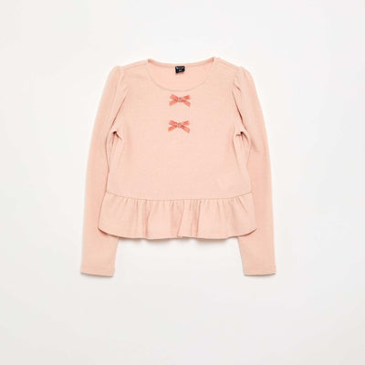 T-shirt with bows and ruffle at the hem ORANGE