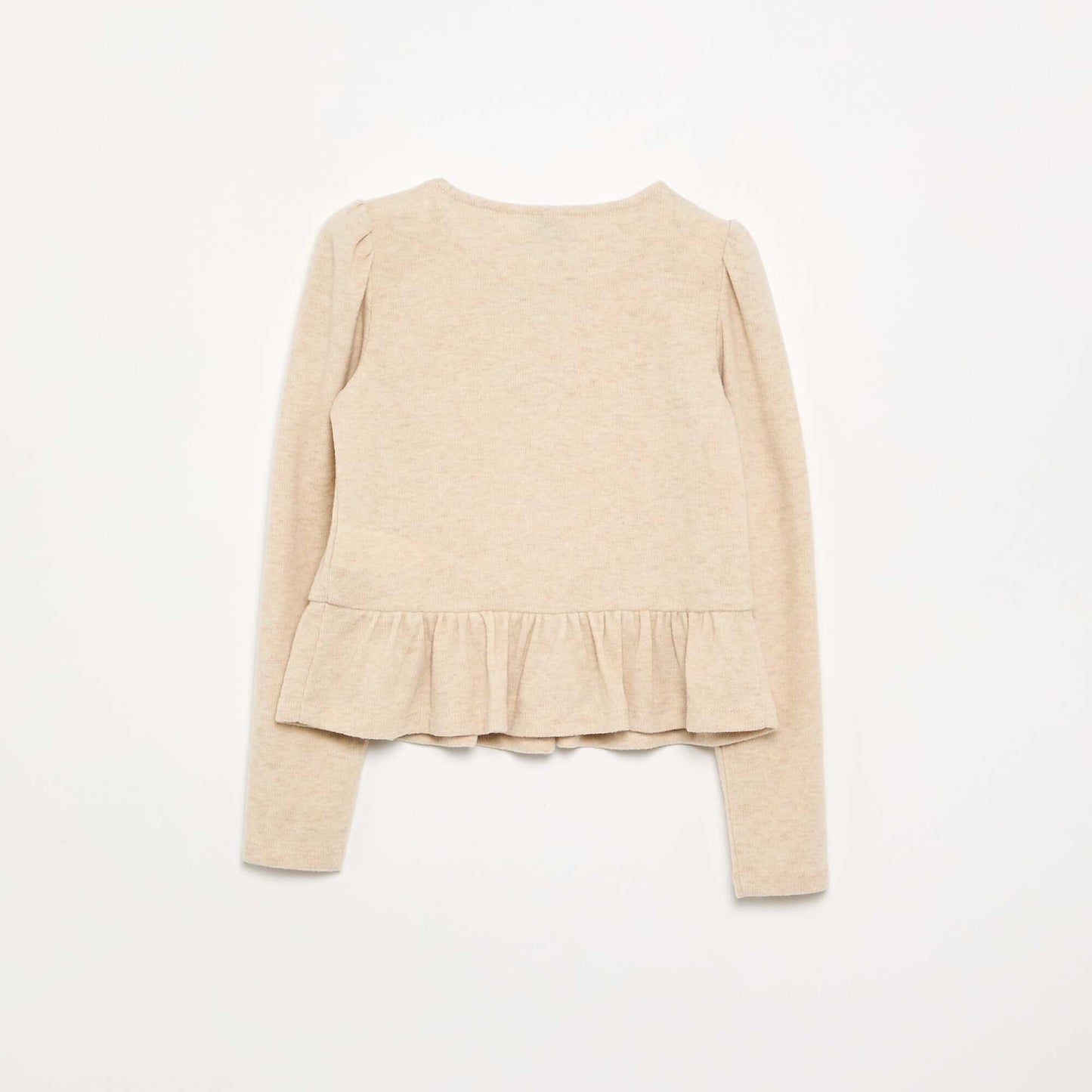 T-shirt with bows and ruffle at the hem BEIGE