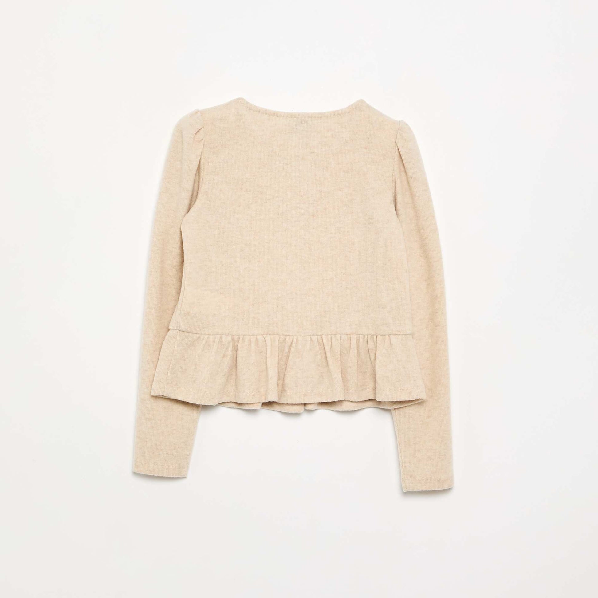 T-shirt with bows and ruffle at the hem BEIGE