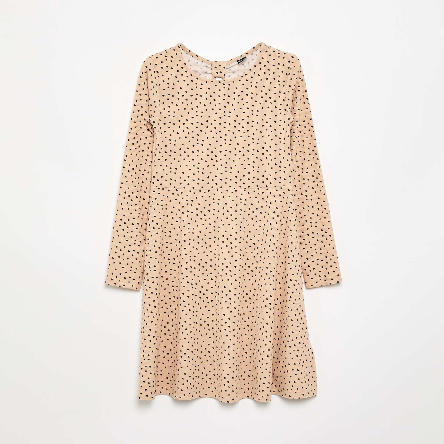 Printed long-sleeved dress BEIGE