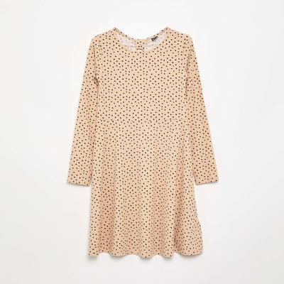 Printed long-sleeved dress BEIGE