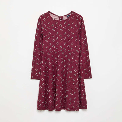 Printed long-sleeved dress RED