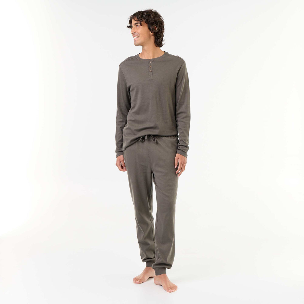 Long pajama set: t-shirt + trousers - 2 pieces KHAKI