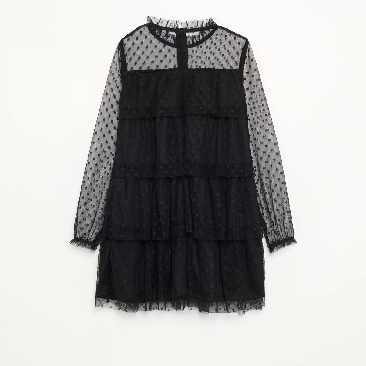 'Halloween' Long-Sleeved Tulle Dress with High Neck BLACK