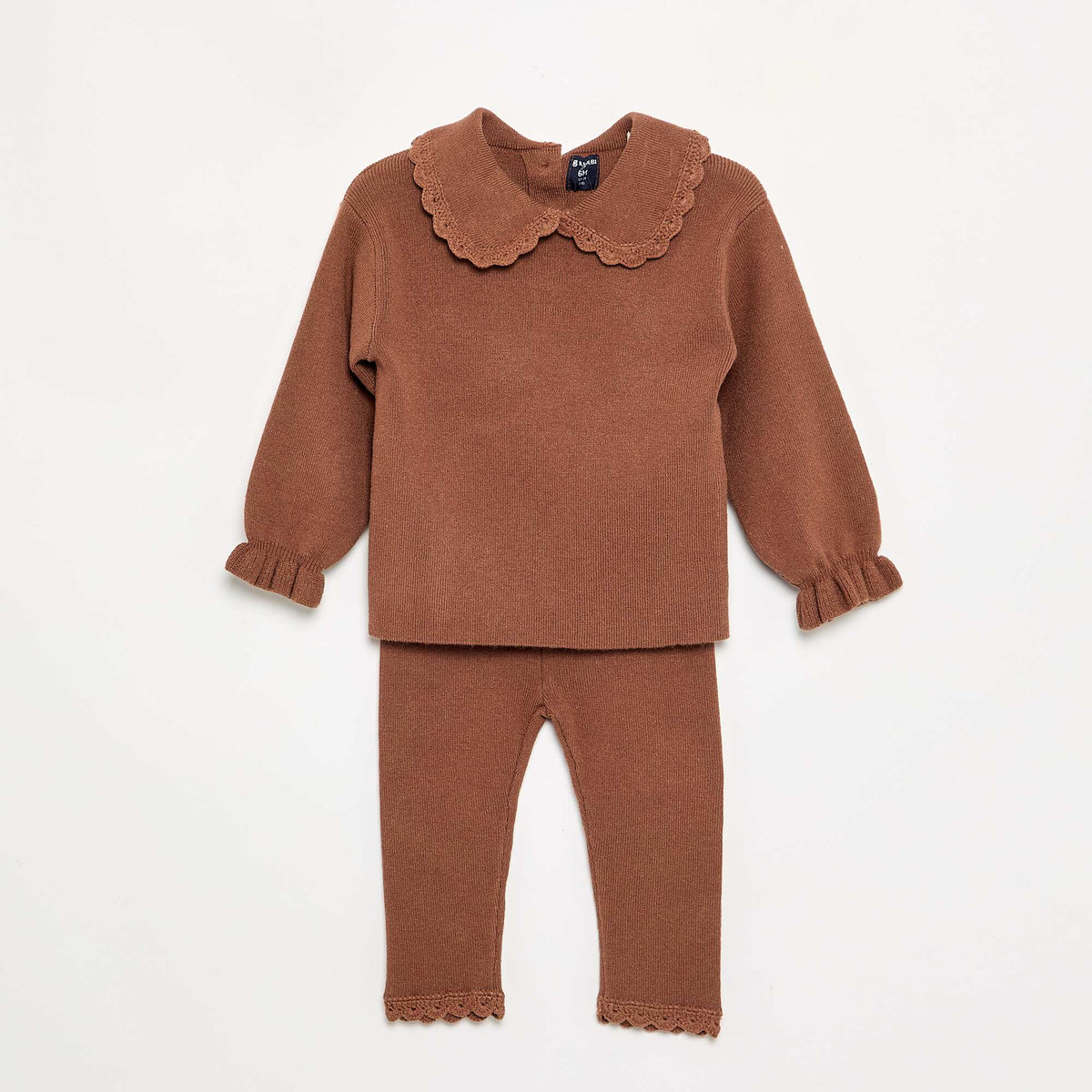 Compact knit sweatshirt + leggings set - 2 pieces BROWN