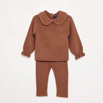 Compact knit sweatshirt + leggings set - 2 pieces BROWN
