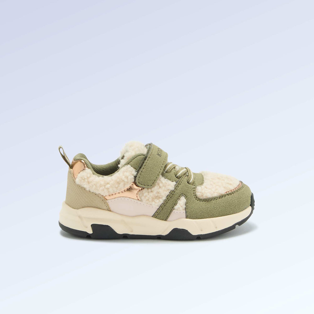 Low-top sneakers in suede-effect and sheepskin-effect KHAKI