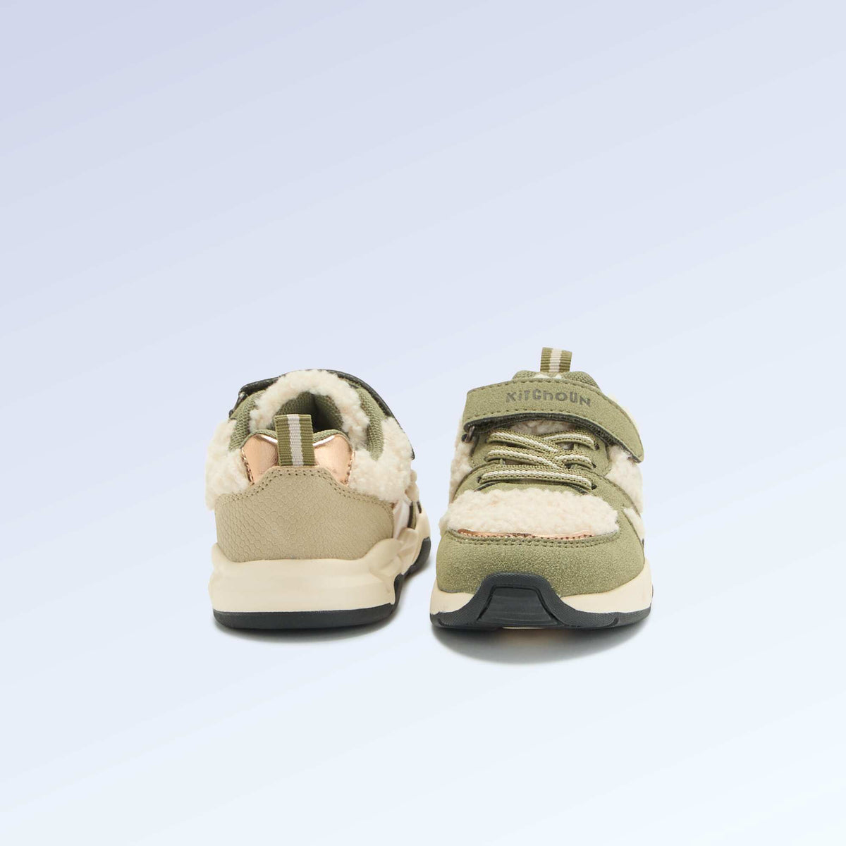 Low-top sneakers in suede-effect and sheepskin-effect KHAKI