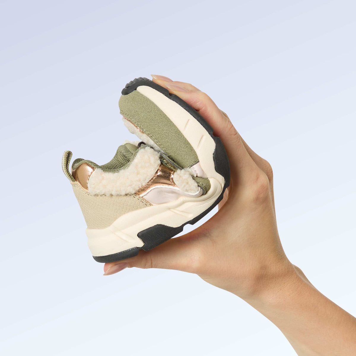 Low-top sneakers in suede-effect and sheepskin-effect KHAKI