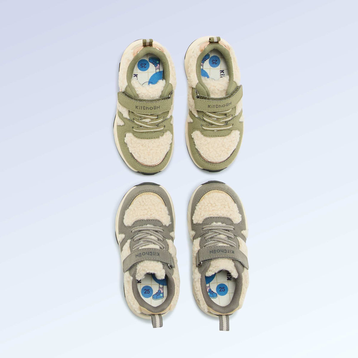 Low-top sneakers in suede-effect and sheepskin-effect KHAKI