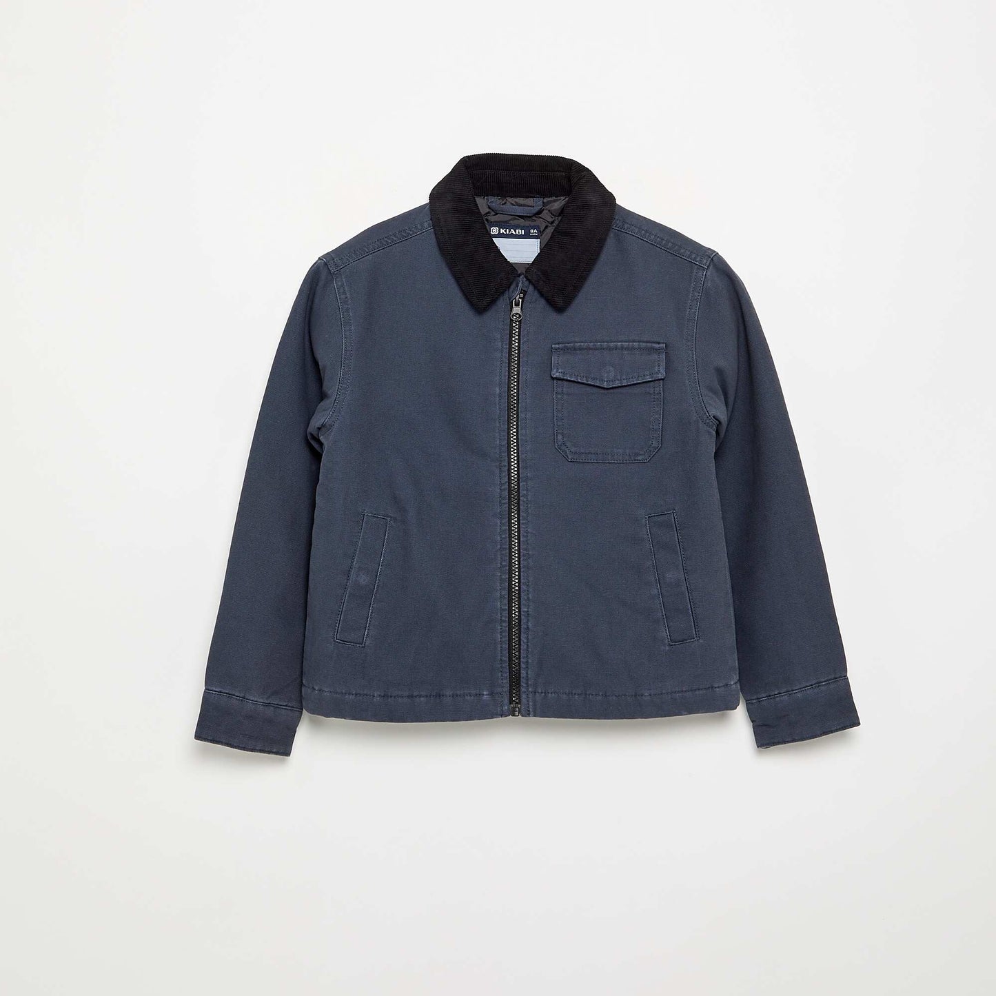 Short jacket with contrasting velvet collar BLUE