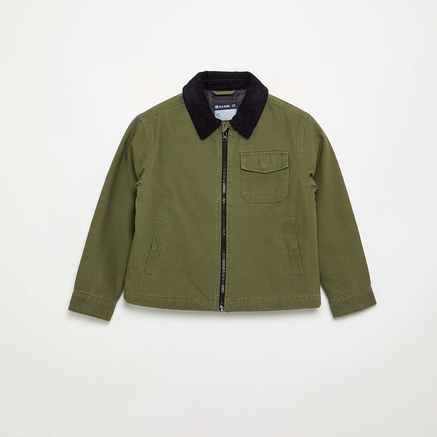 Short jacket with contrasting velvet collar GREEN