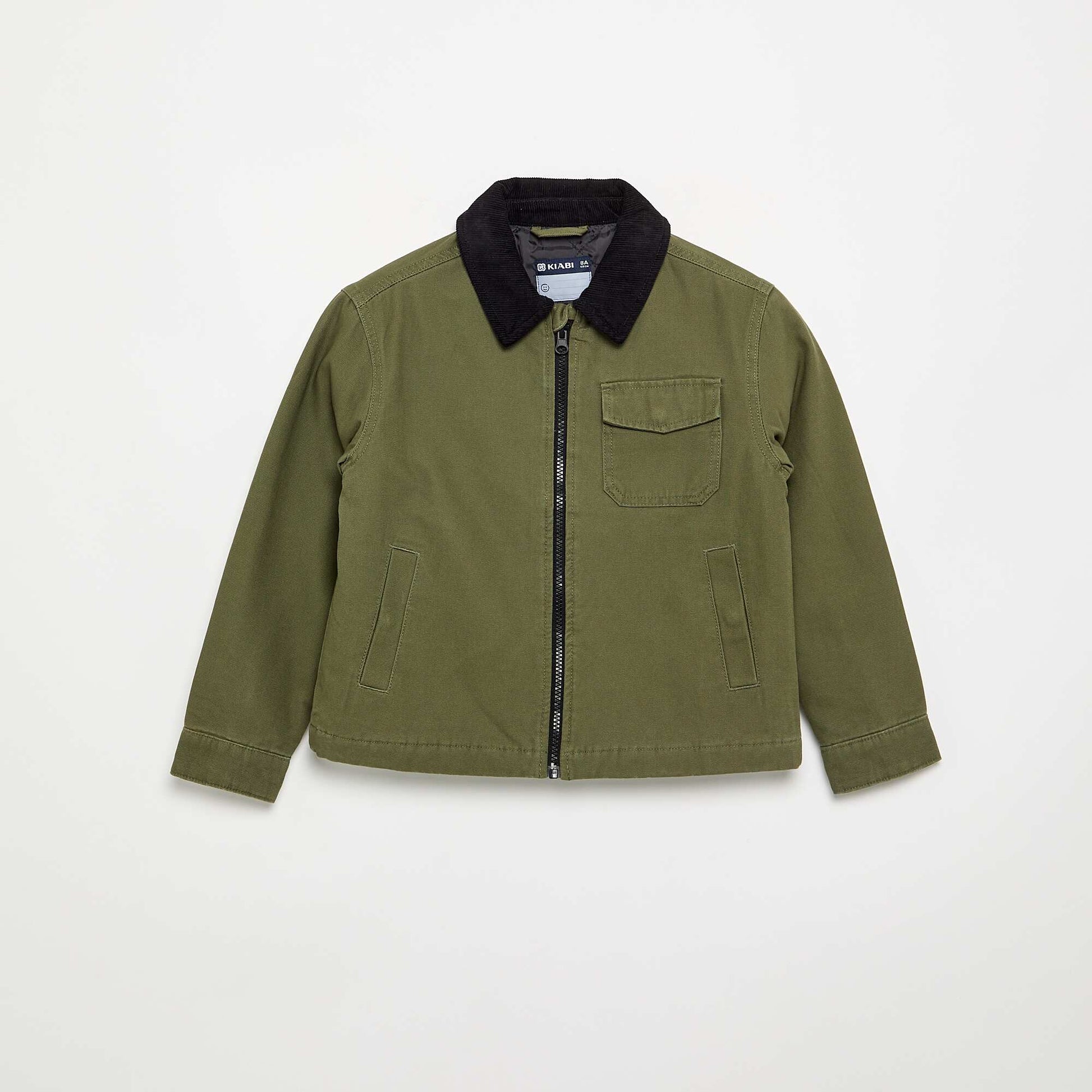 Short jacket with contrasting velvet collar GREEN