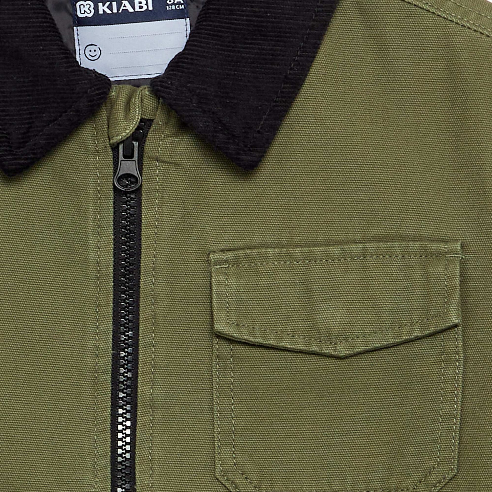 Short jacket with contrasting velvet collar GREEN