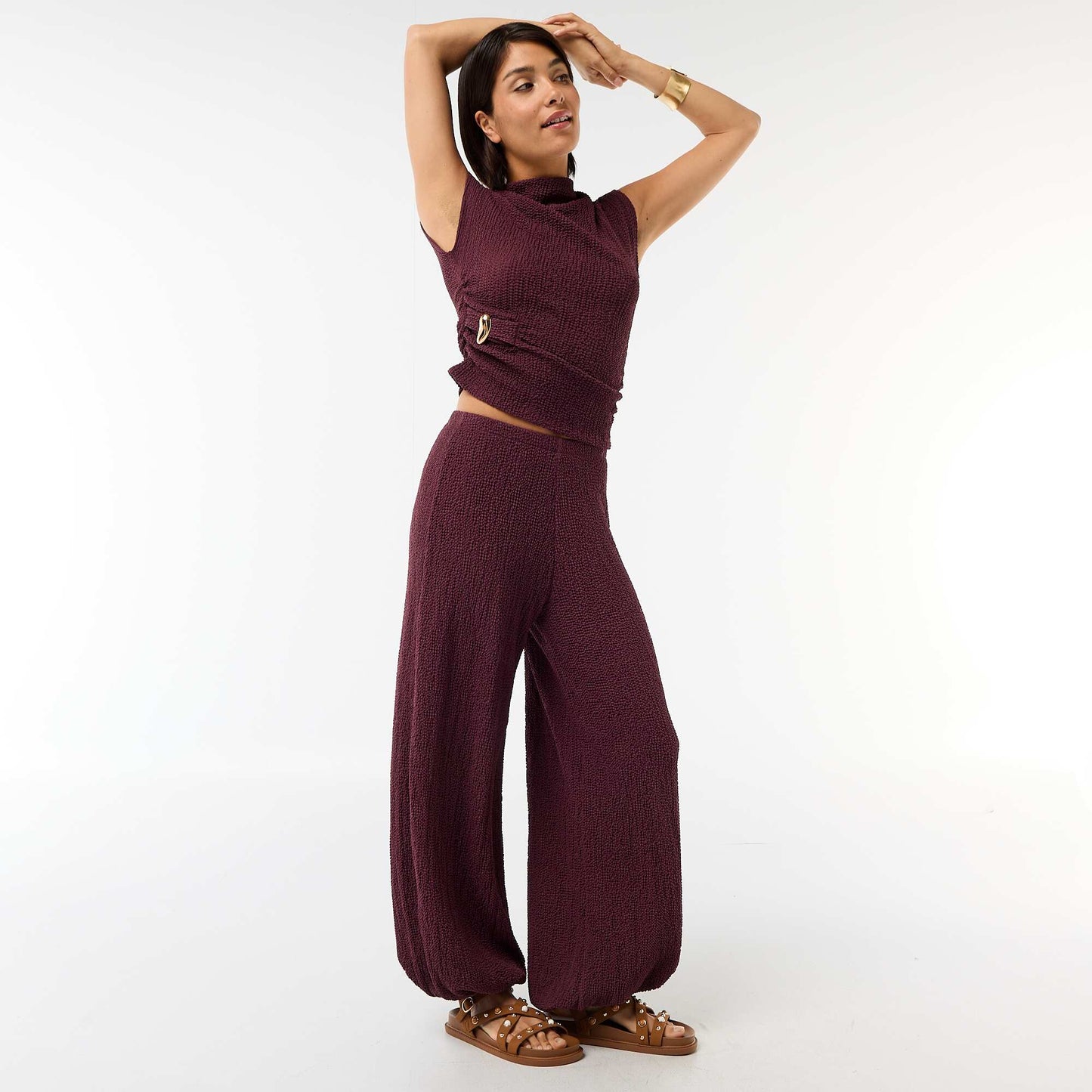 Crinkle Knit Balloon Pants PURPLE