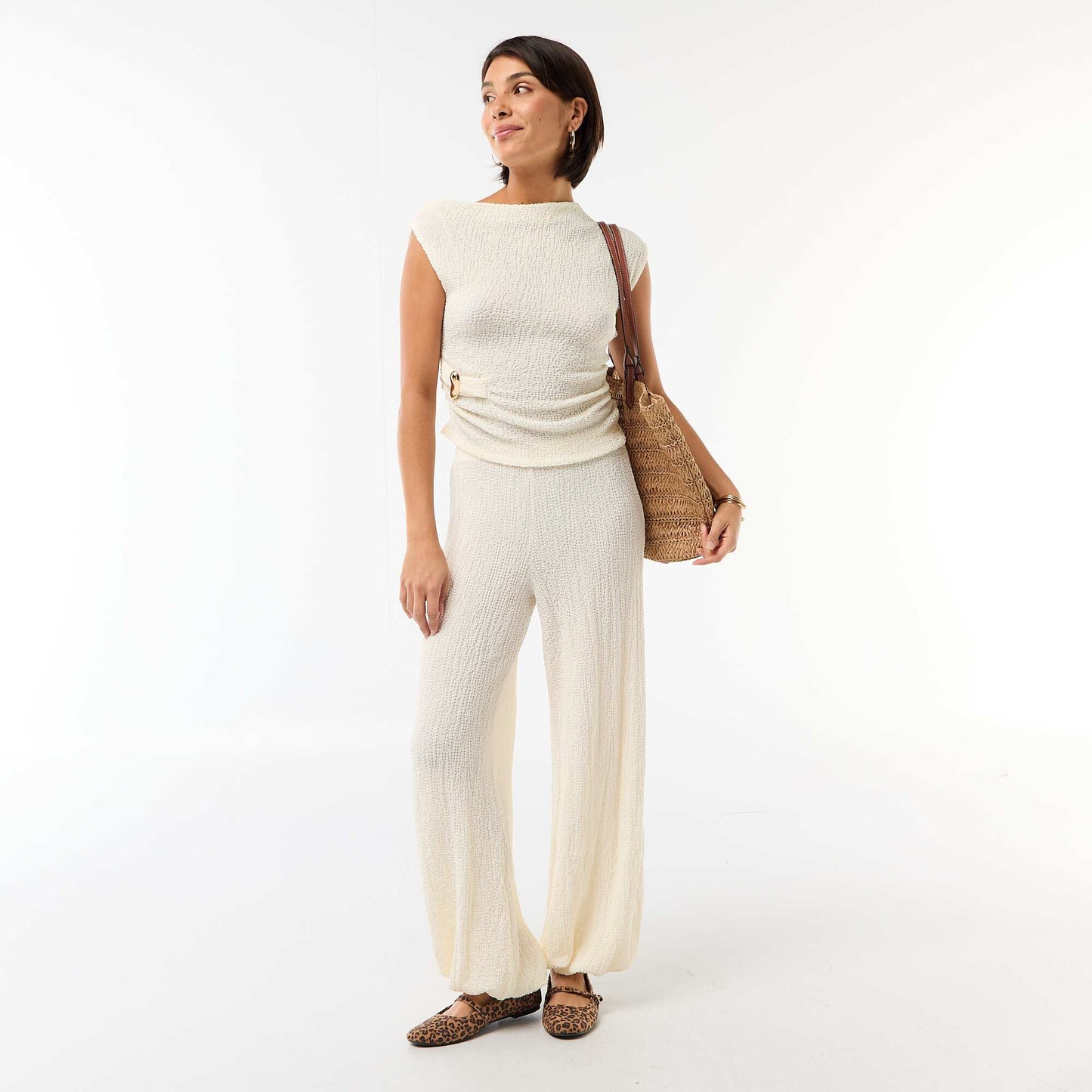 Crinkle Knit Balloon Pants WHITE