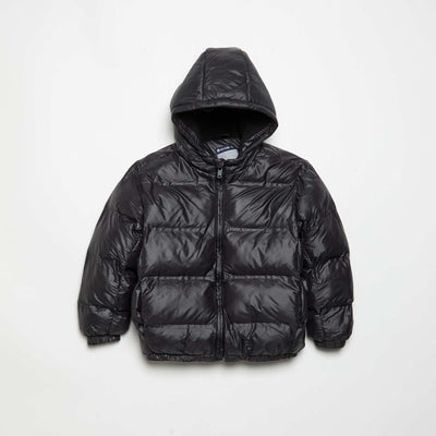 Shiny hooded puffer jacket BLACK