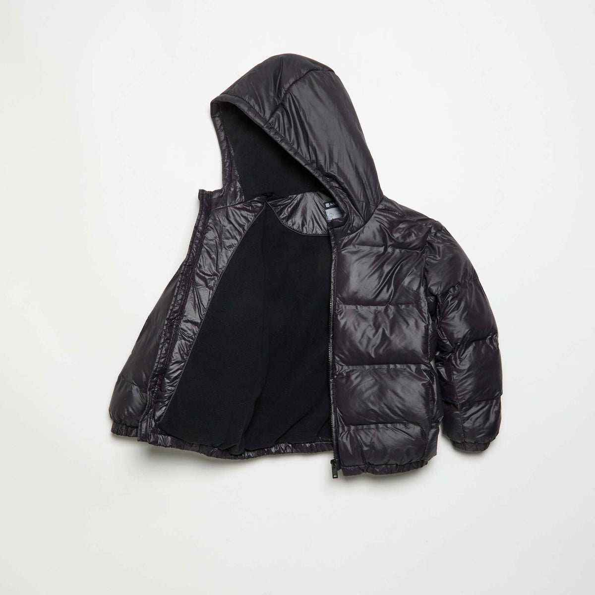 Shiny hooded puffer jacket BLACK