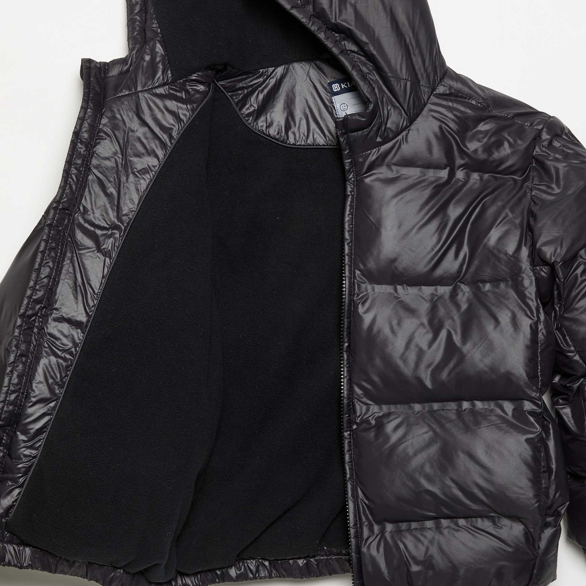 Shiny hooded puffer jacket BLACK