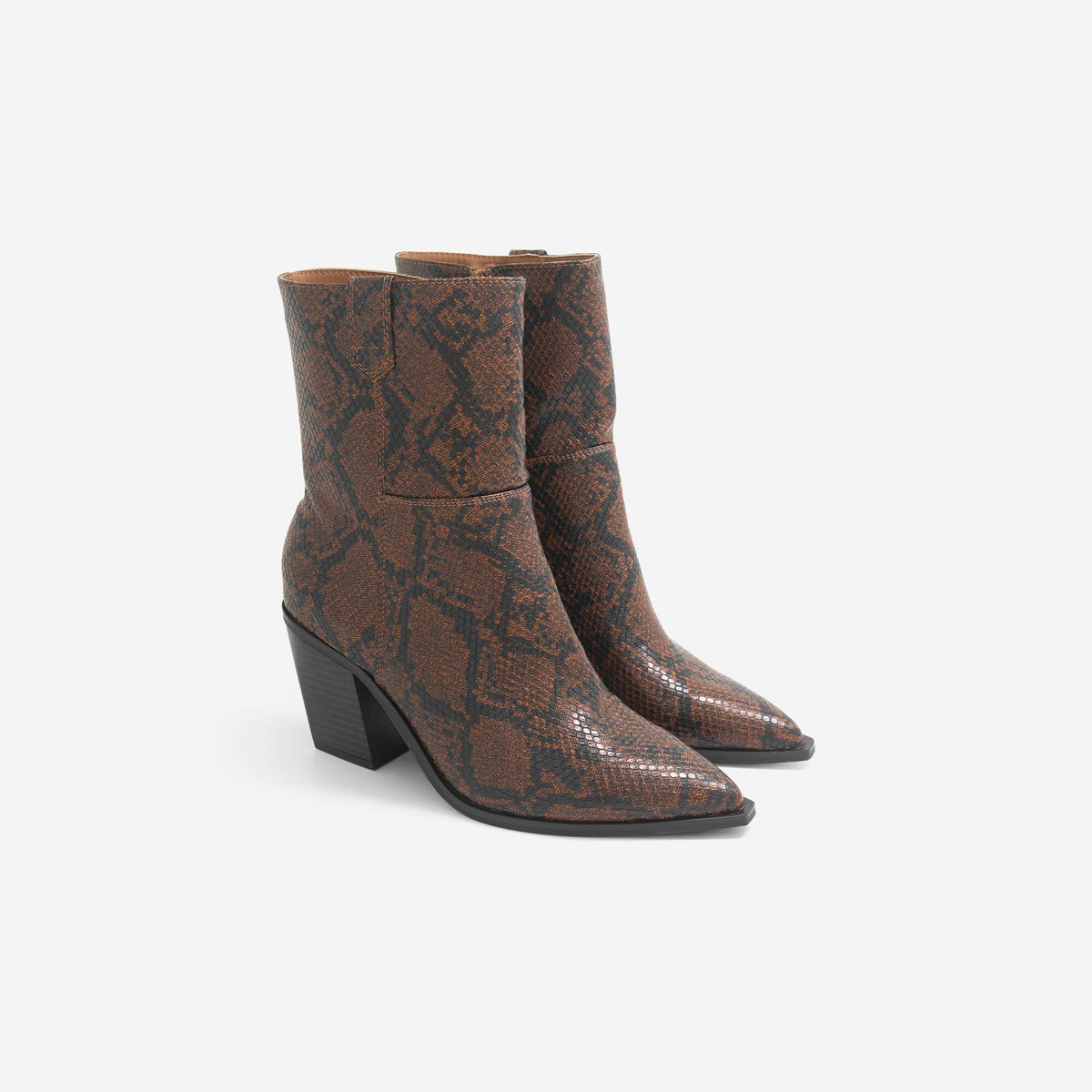 Faux Snake Print Western Boots BROWN
