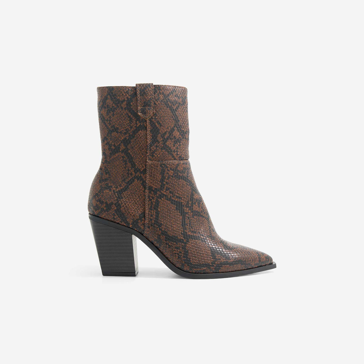 Faux Snake Print Western Boots BROWN