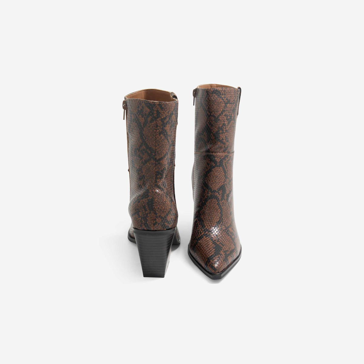 Faux Snake Print Western Boots BROWN