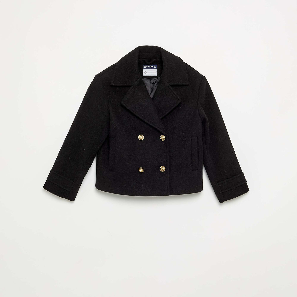 Short pea coat style jacket BLACK