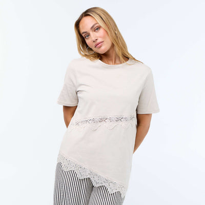 Short-sleeved T-shirt with lace GREY