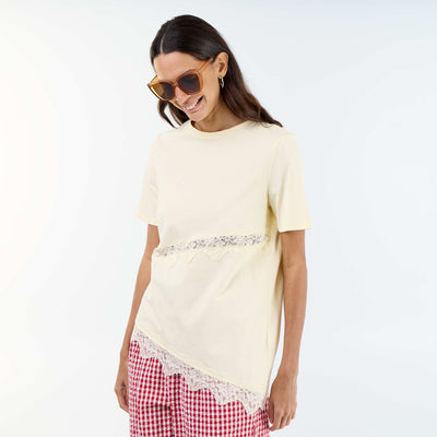 Short-sleeved T-shirt with lace BEIGE
