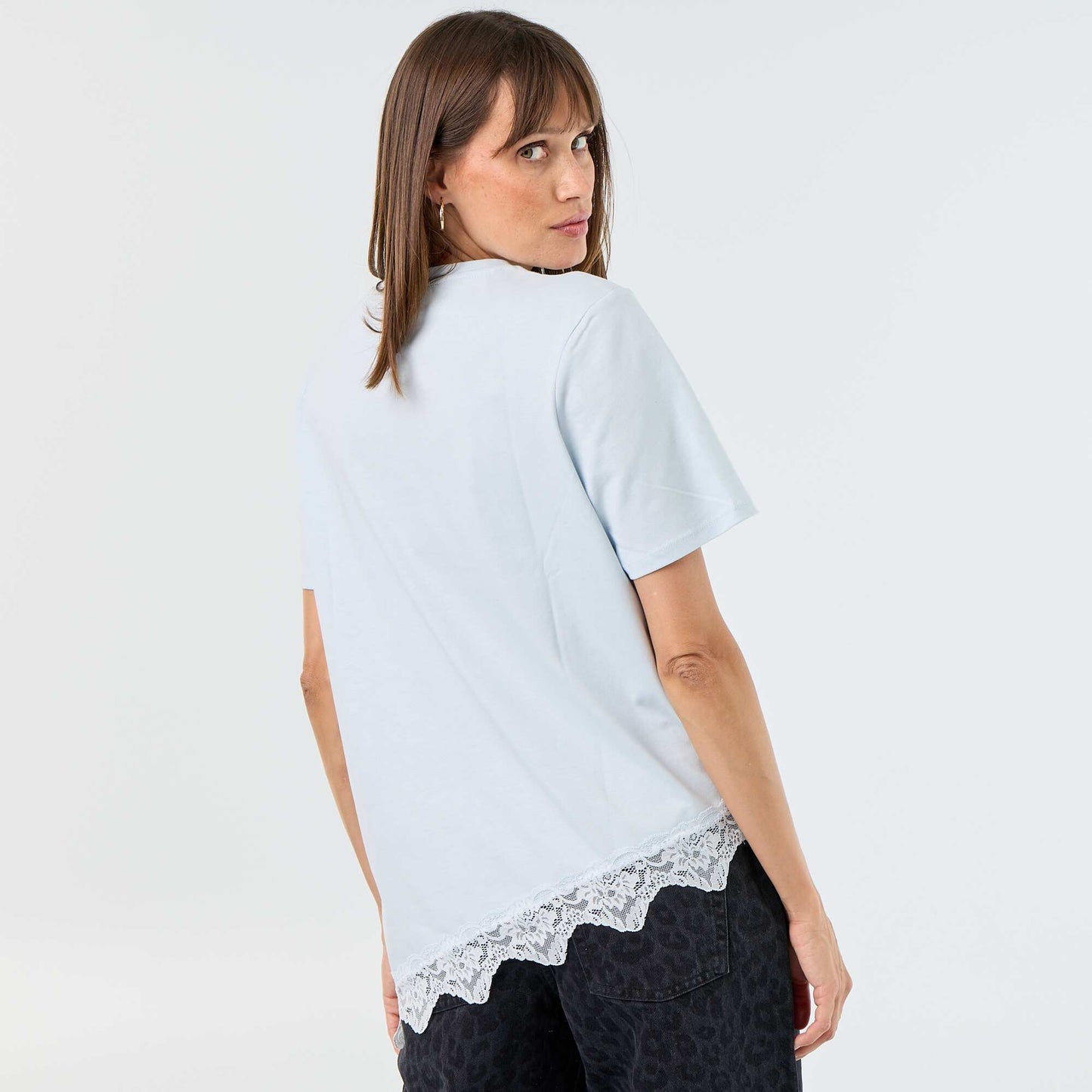 Short-sleeved T-shirt with lace BLUE