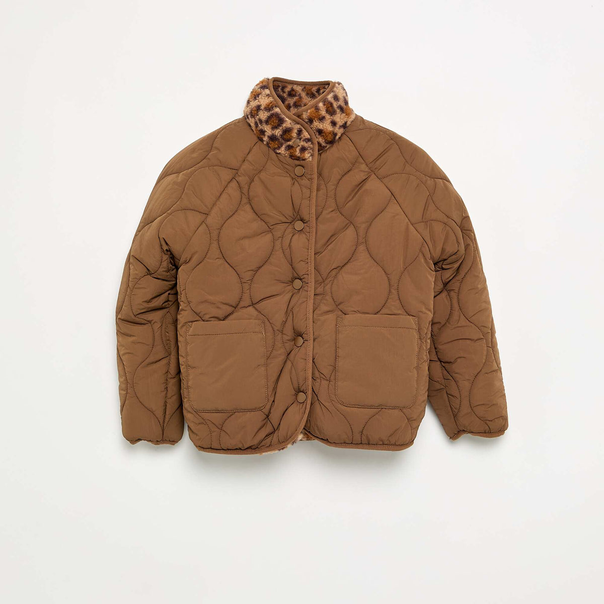 Leopard print faux fur jacket BROWN
